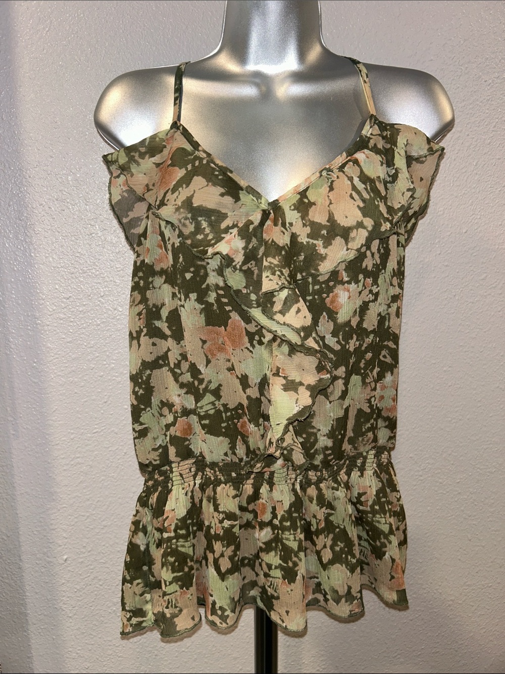 Mudd Olive Green Floral Ruffle Cami